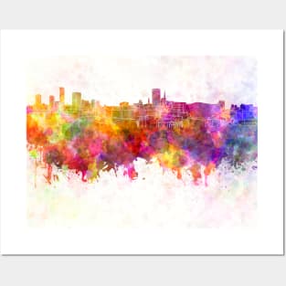 Birmingham skyline in watercolor background Posters and Art